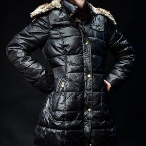 Apt. 9 Fitted Black Jacket with Removable Faux Fur Lined Hood